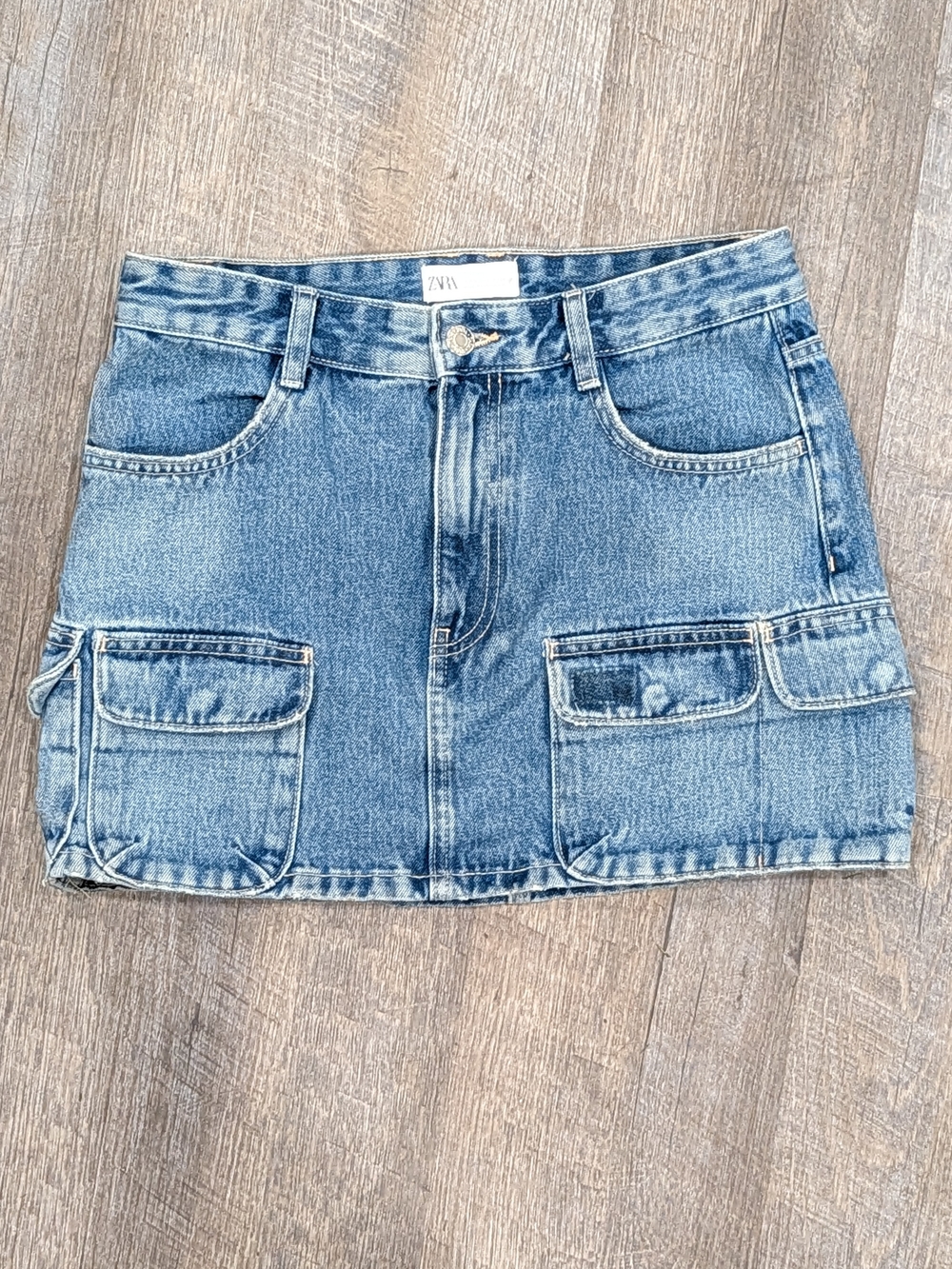 Zara Light Blue Denim Cargo Mini Skirt